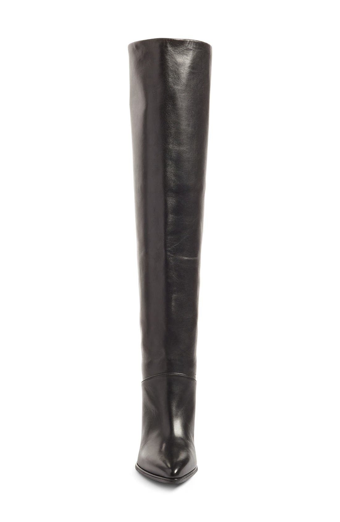 Scrunchy Leather Knee High Boot, Alternate, color, BLACK NAPPA