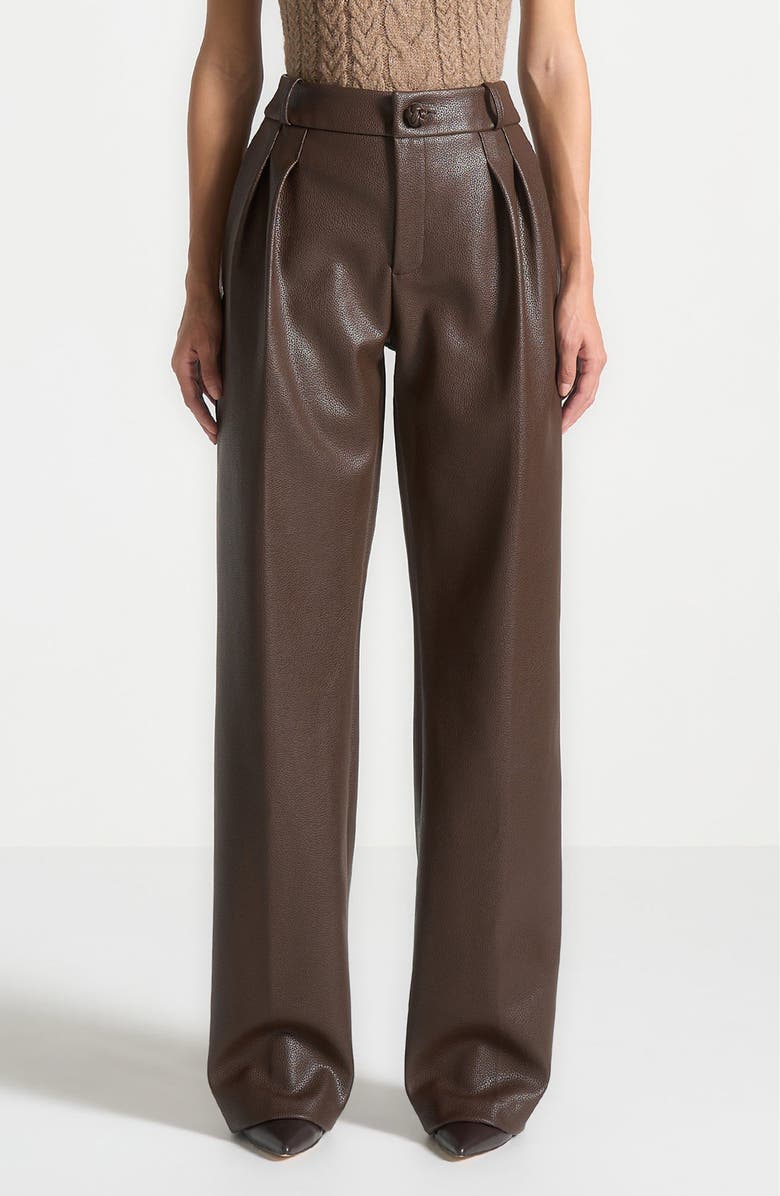 Manière De Voir Olivia Pebbled Leather Pleated Stacked Trousers, Main, color, Brown