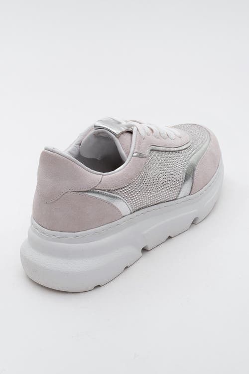 Forever & Always Shoes Polly Rhinestone Suede Leather Platform Sneakers In Pink Suede Leather