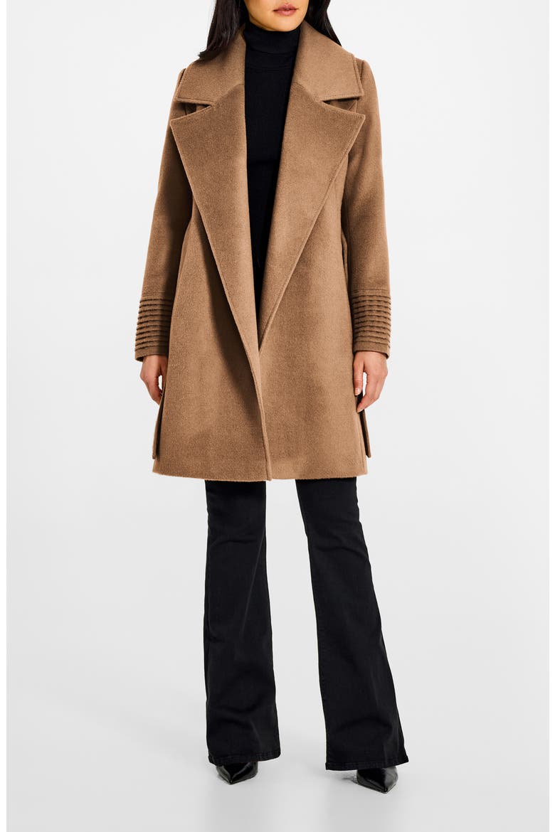 Baby Alpaca & Wool Large Notched Lapel Wrap Coat, Main, color, BROWN