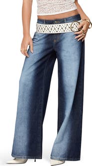 EDIKTED Ema Bleach Stripe Low Rise Wide Leg Jeans