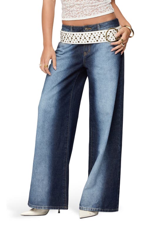 Edikted Ema Bleach Stripe Low Rise Wide Leg Jeans In Blue