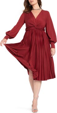 ELOQUII Knot Front Pleated Skirt Dress