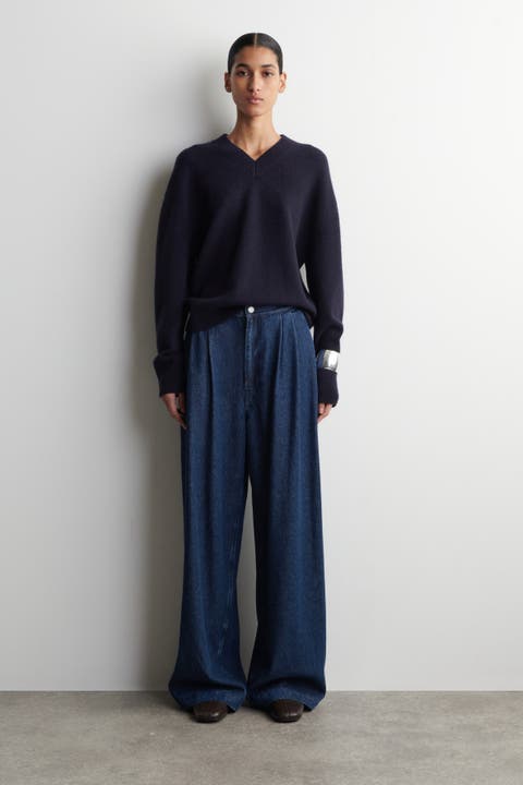 Pleated Wide Denim Pants
