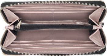 Stripe Leather Zip Around Wallet