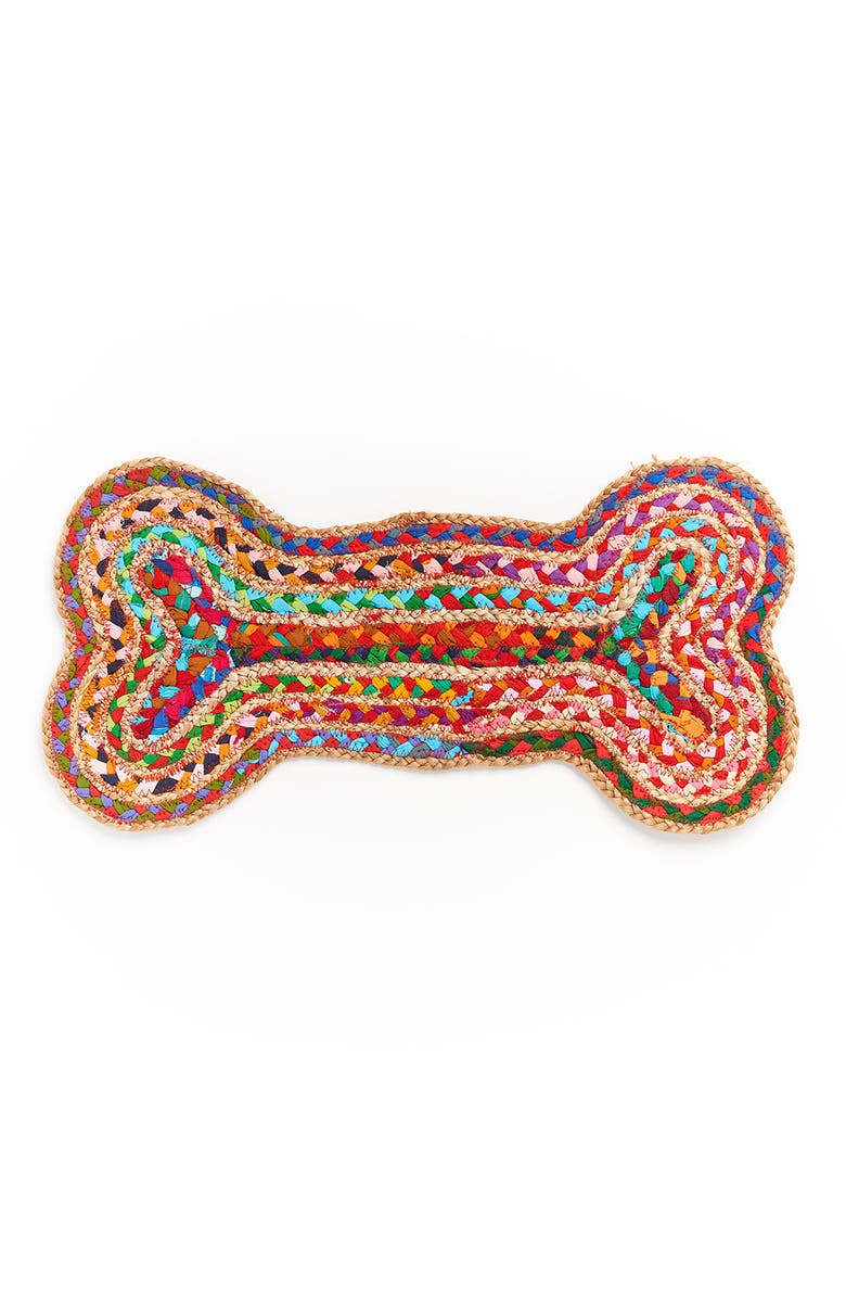 Matr Boomie Chindi Rug Dog Bone Pet Food Mat - Assorted, Hand Woven, Main, color, Multi Color