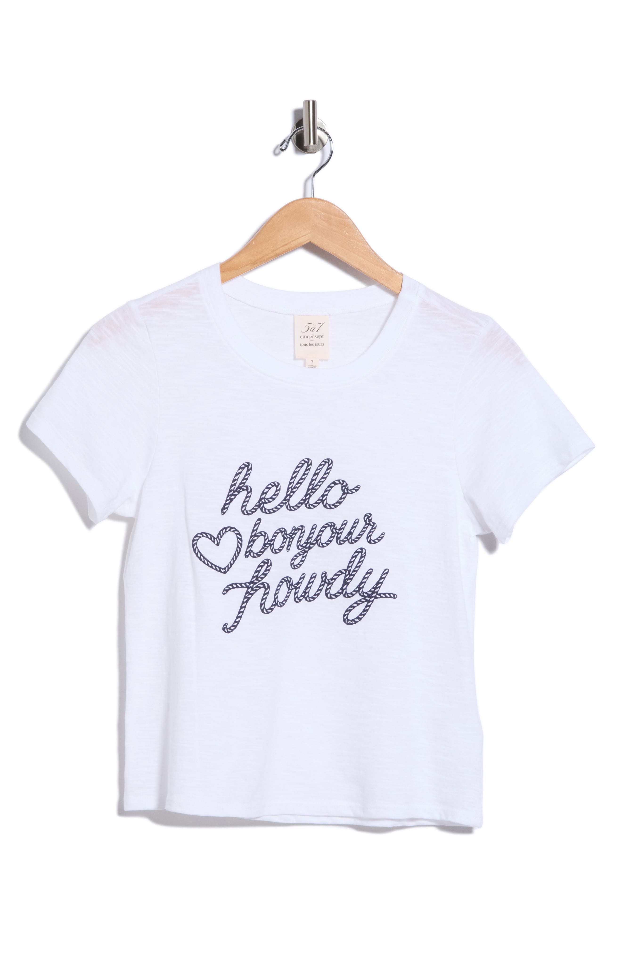 Hello Bonjour Shrunken Cotton Graphic T-Shirt