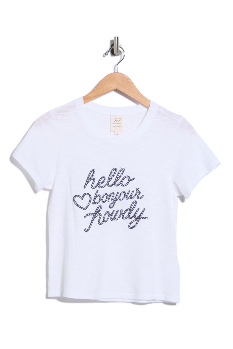 Hello Bonjour Shrunken Cotton Graphic T-Shirt, Main, color, WHITE/ NAVY
