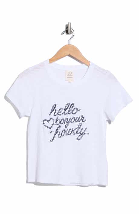 Hello Bonjour Shrunken Cotton Graphic T-Shirt