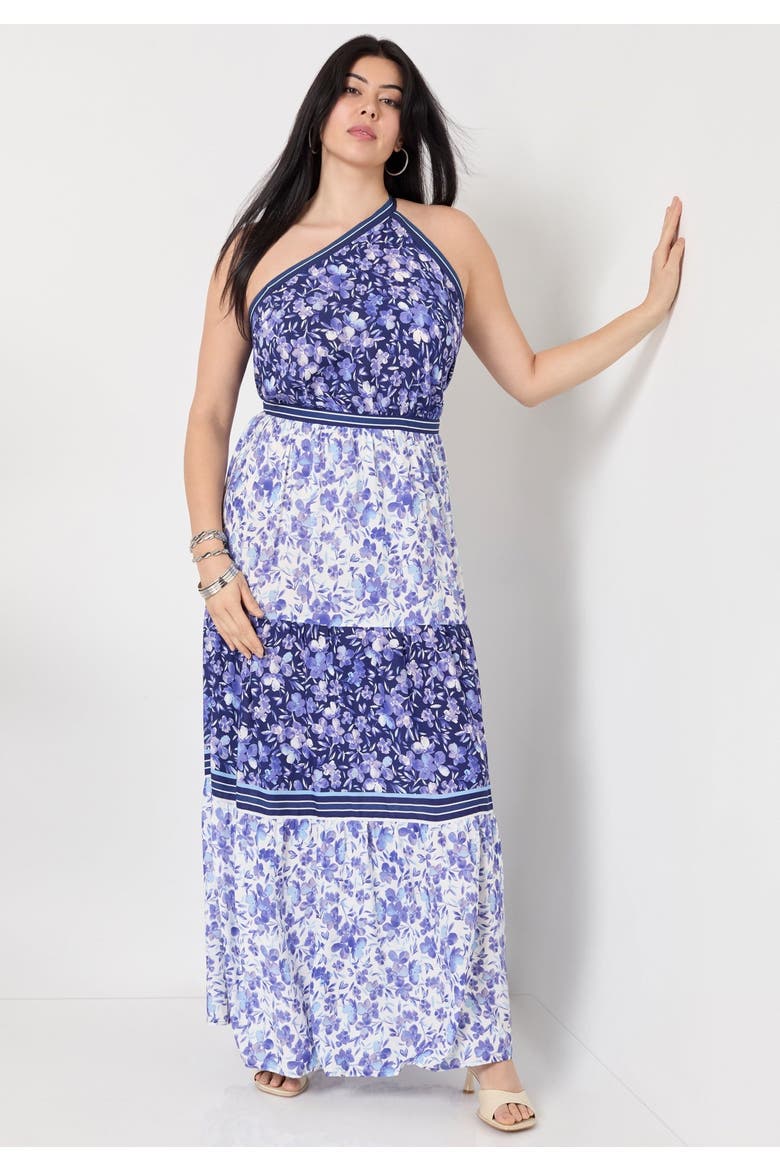 One-Shoulder Tiered Maxi Dress, Alternate, color, FLOWER FIELD BLUE