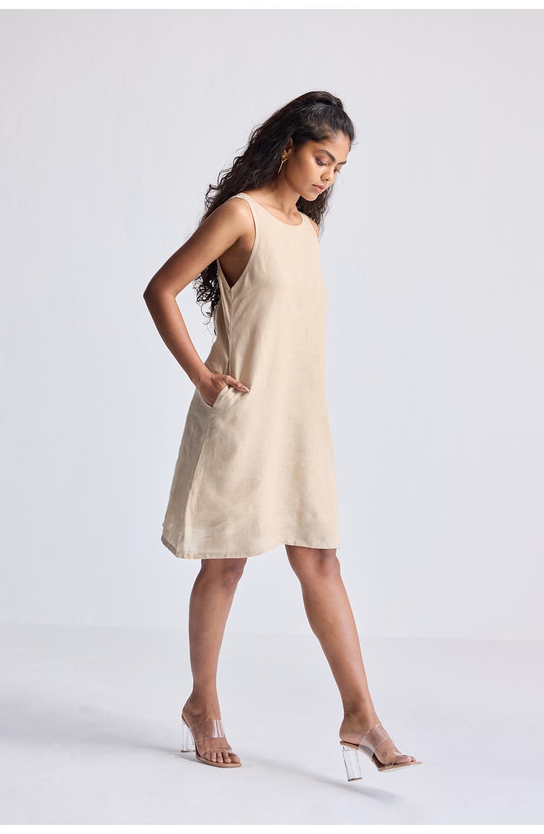 Reistor Hemp Short Dress with Back Embroidery, Alternate, color, Beige