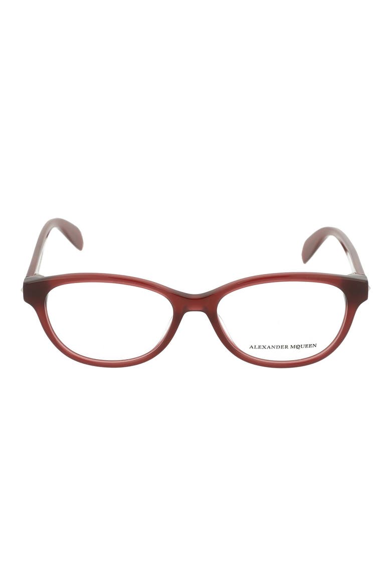 Alexander McQueen 52mm Cat Eye Optical Frames, Main, color, SHINY MILKY BURGUNDY/ TRN