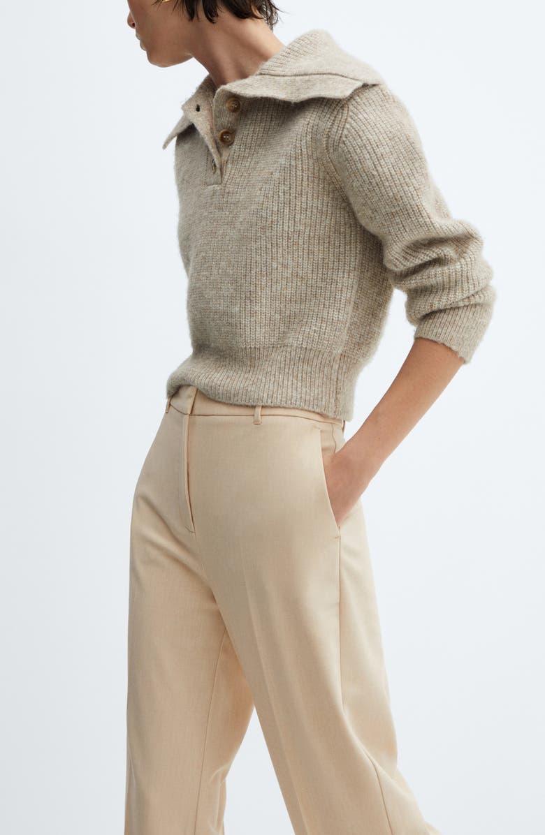 MANGO Wide Leg Flat Front Pants, Alternate, color, Beige