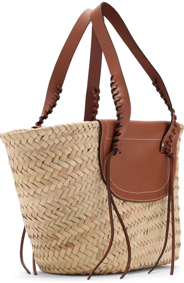 MANGO Large Straw Basket Bag, Alternate, color, Leather