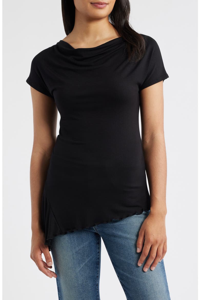 Ruched Asymmetric Top, Main, color, BLACK