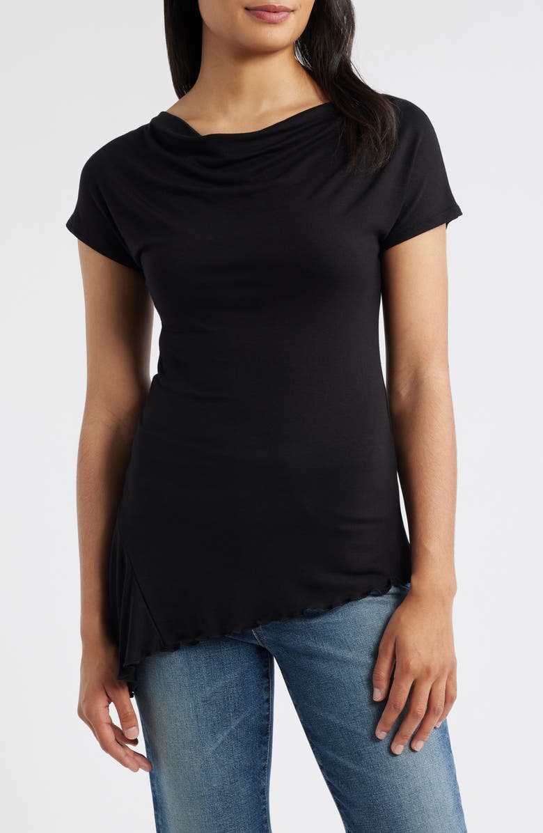 Loveappella Ruched Asymmetric Top, Main, color, Black