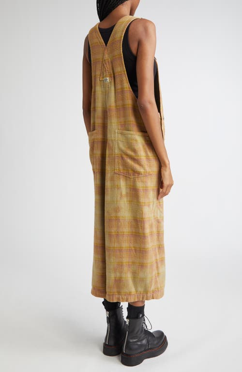 R13 Overdyed Plaid Cotton Flannel Jumbo Overalls In Brown