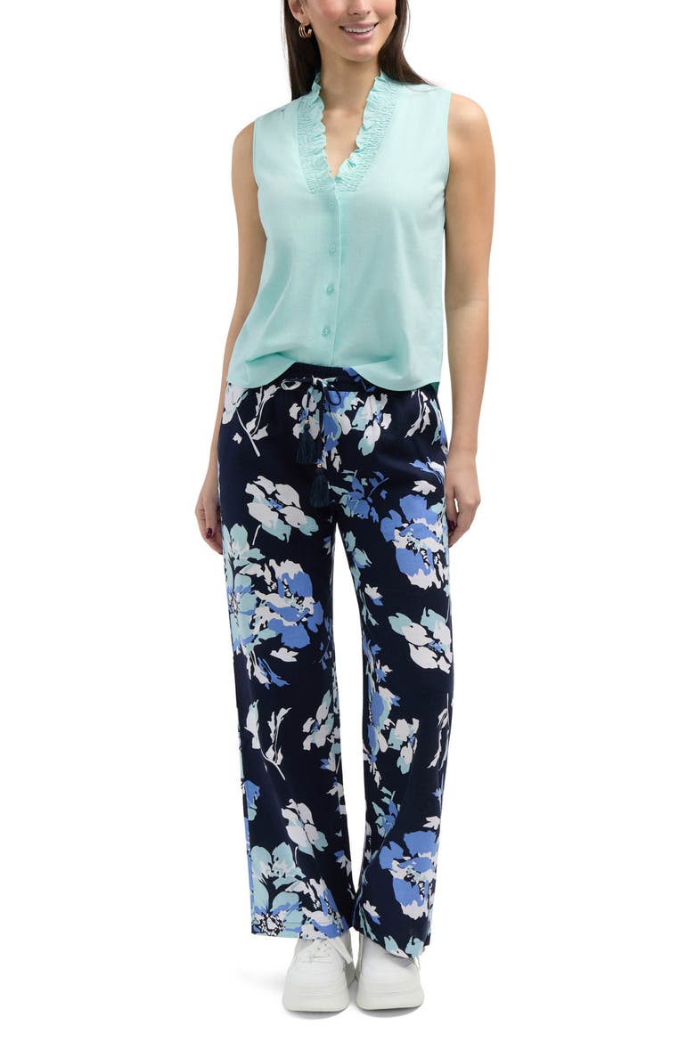 Ruffle Sleeveless Button-Up Shirt, Alternate, color, AQUA