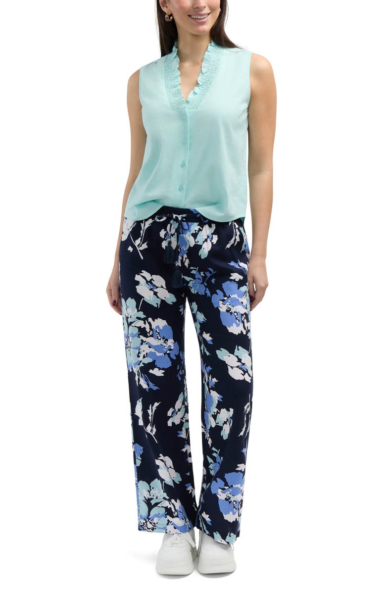 Ellen Tracy Ruffle Sleeveless Button-Up Shirt, Alternate, color, Aqua