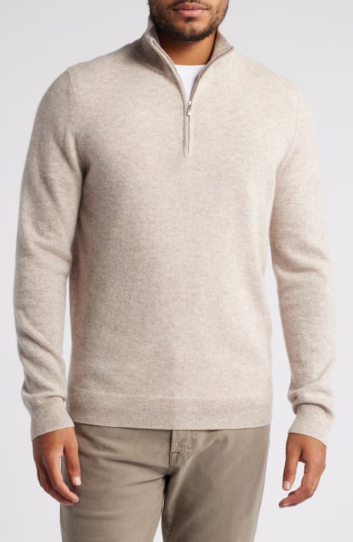 Nordstrom Cashmere Quarter Zip Pullover Sweater in Tan Oxford Heather