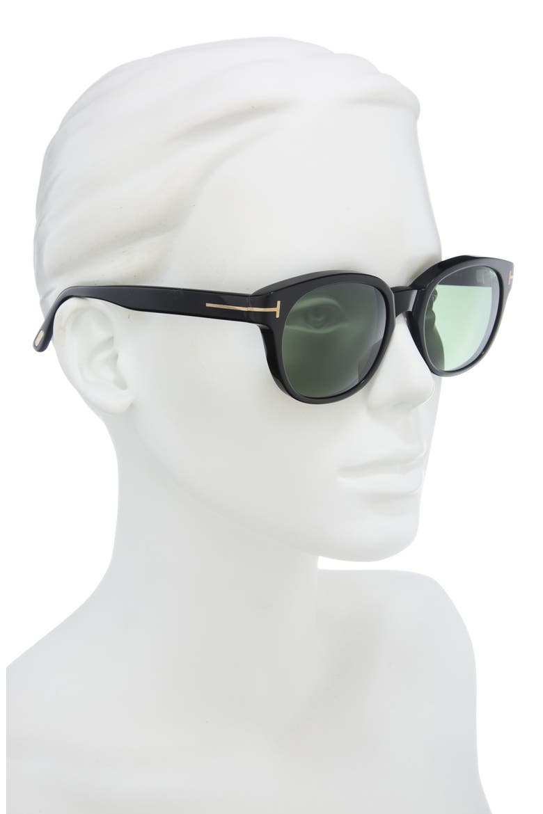 Mert 53mm Round Sunglasses, Alternate, color, SHINY BLACK / GREEN