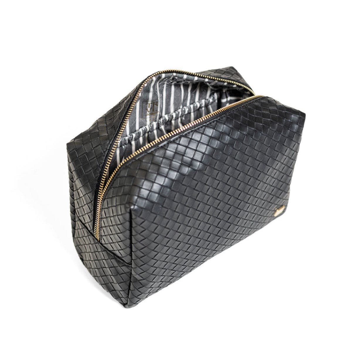 Woven Jet Cosmetic Bag, Alternate, color, Black