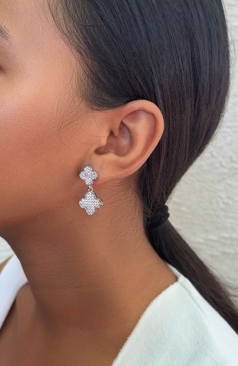 Adornia Pavé Cubic Zirconia Clover Drop Earrings, Alternate, color, Silver