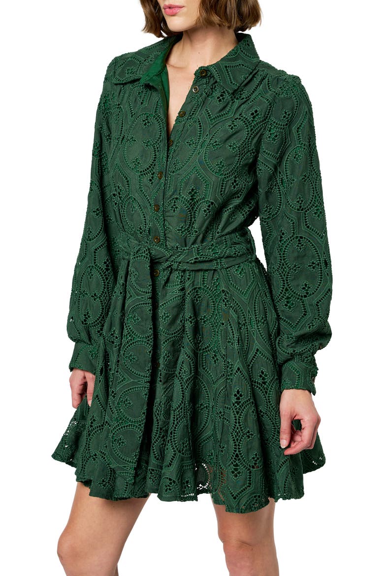 Serane Eyelet Embroidery Long Sleeve Minidress, Alternate, color, GREEN