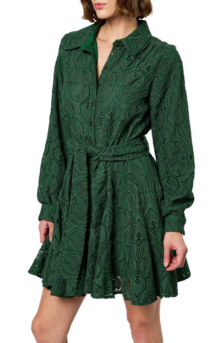 CIEBON Serane Eyelet Embroidery Long Sleeve Minidress, Alternate, color, Green
