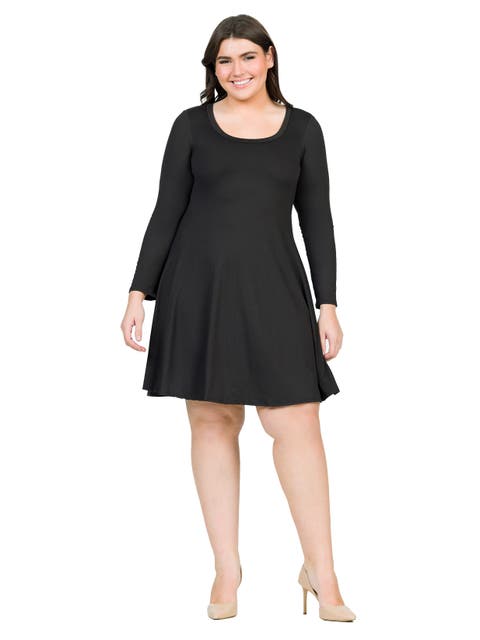 Plus Size Classic Long Sleeve  Flared Mini Dress