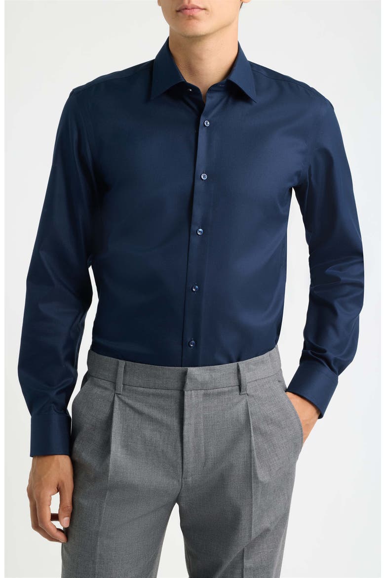 Hank Slim Fit Easy Iron Cotton Dress Shirt, Main, color, DARK BLUE