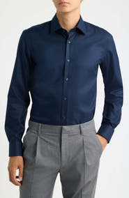 BOSS Hank Slim Fit Easy Iron Cotton Dress Shirt