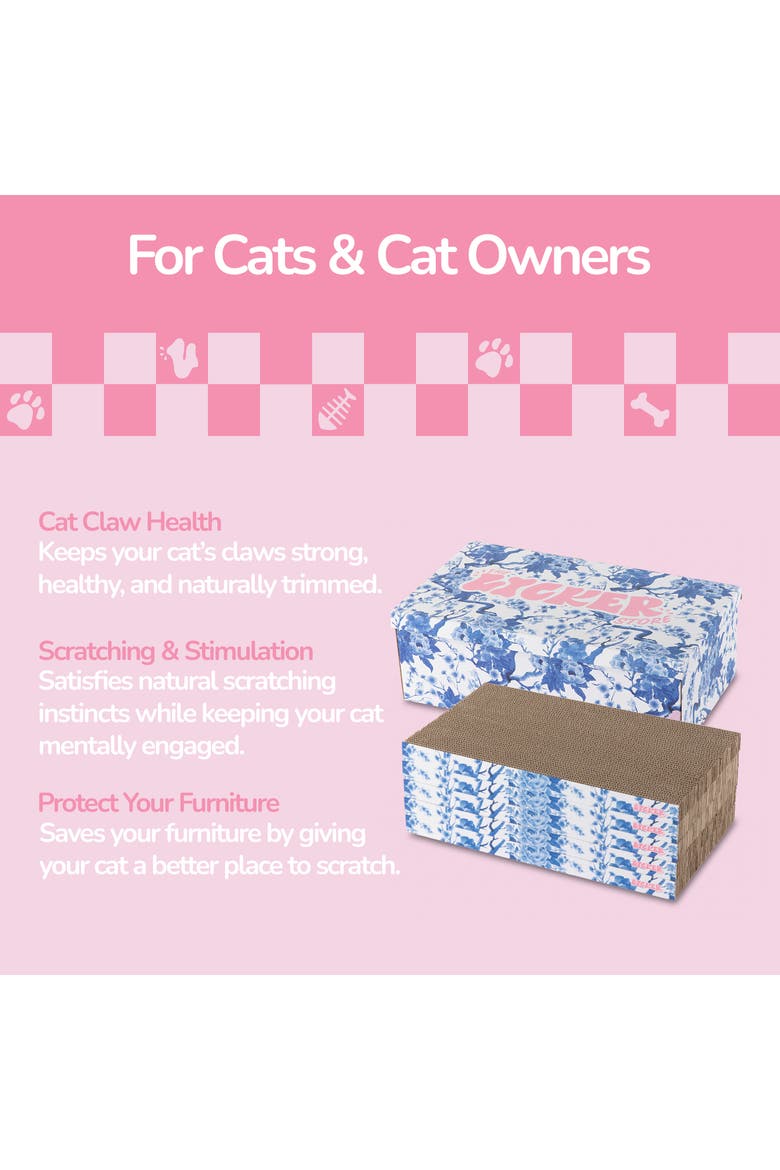 Naomi Modern Cardboard Reversible Cat Scratcher Pad in Box with Catnip, Alternate, color, Blue/White