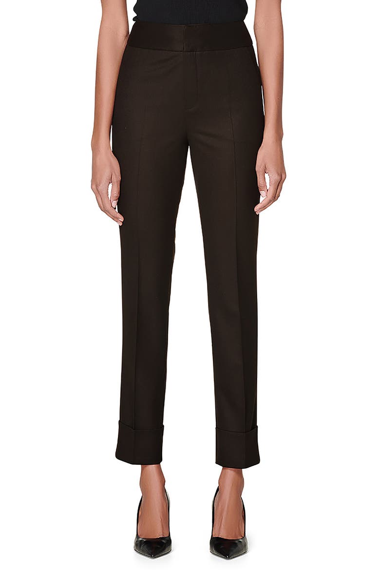 Lane Pintucked Ankle Cuff Wool Trousers, Main, color, CHOCOLATE