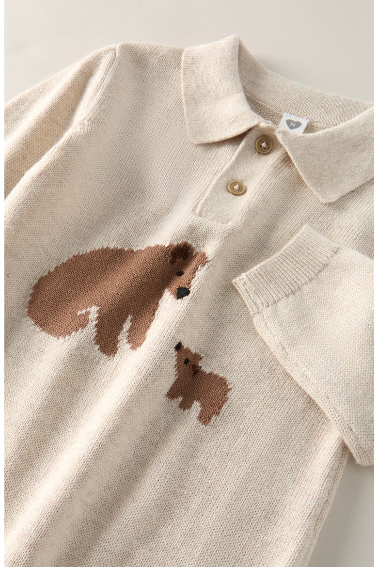 Collared Graphic Romper, Alternate, color, BEIGE O LIGHT HEATHER BEAR