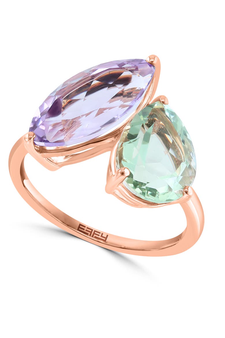14K Rose Gold Pink & Green Amethyst Bypass Ring, Main, color, 14K Gold