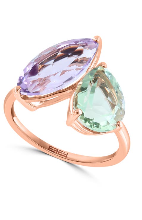 14K Rose Gold Pink & Green Amethyst Bypass Ring