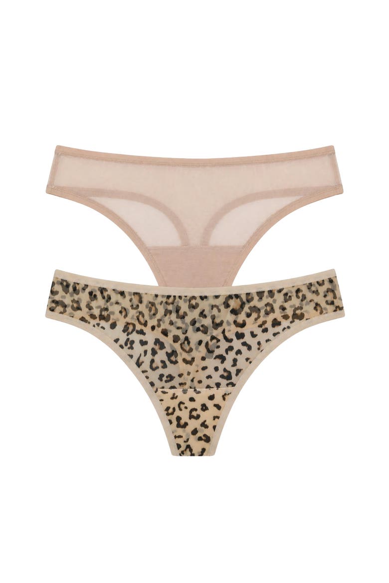 Spellbound Mesh Thong 2-Pack, Main, color, Coral Sand/Leo Leopard