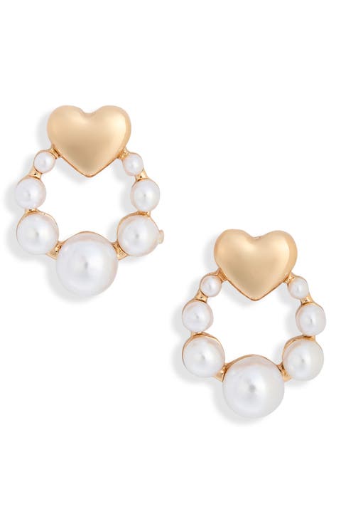 Heart Faux Pearl Doorknocker Stud Earrings