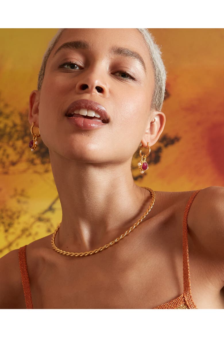 Esther Ruby And Pearl Drop Earrings, Alternate, color, Gold