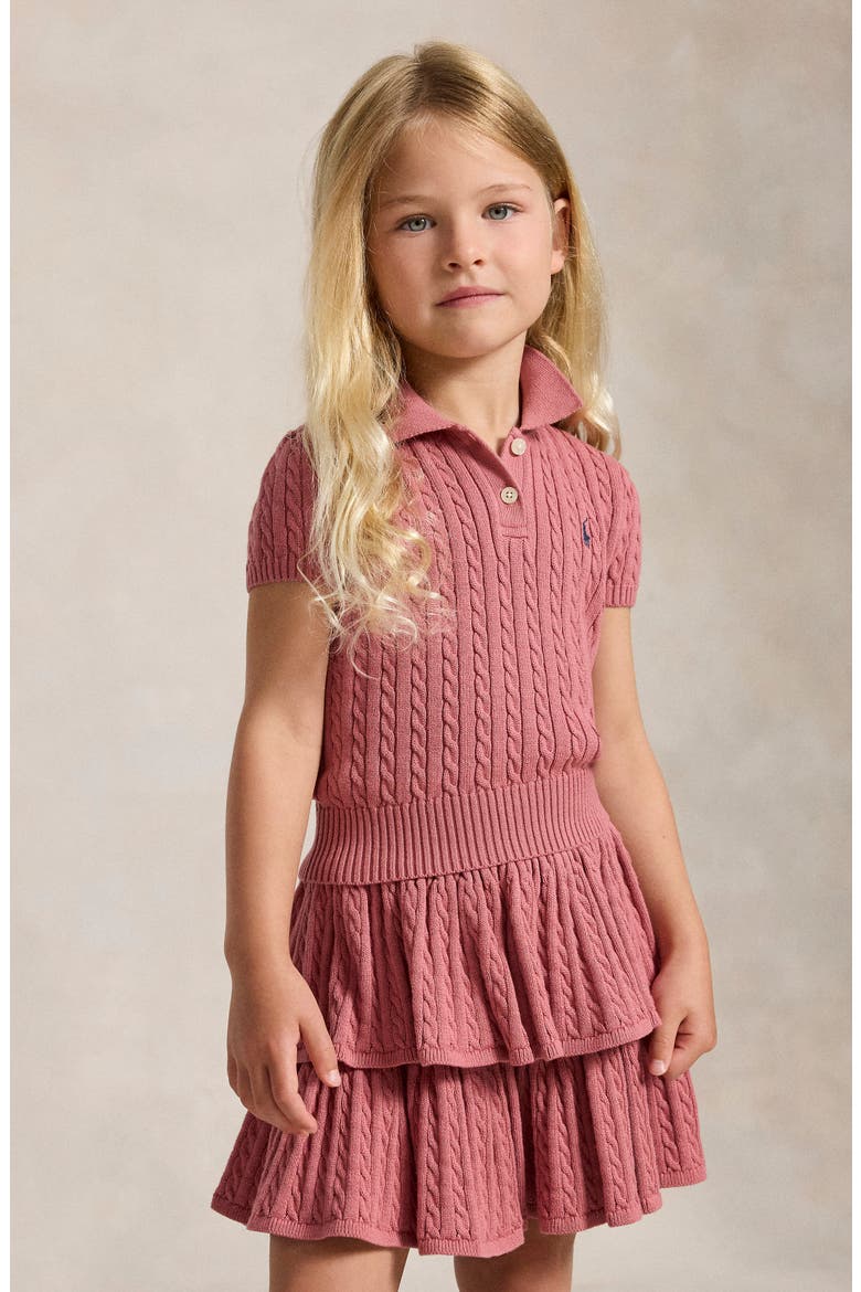 Kids' Mini Cable Cotton Polo Sweater, Alternate, color, PINK