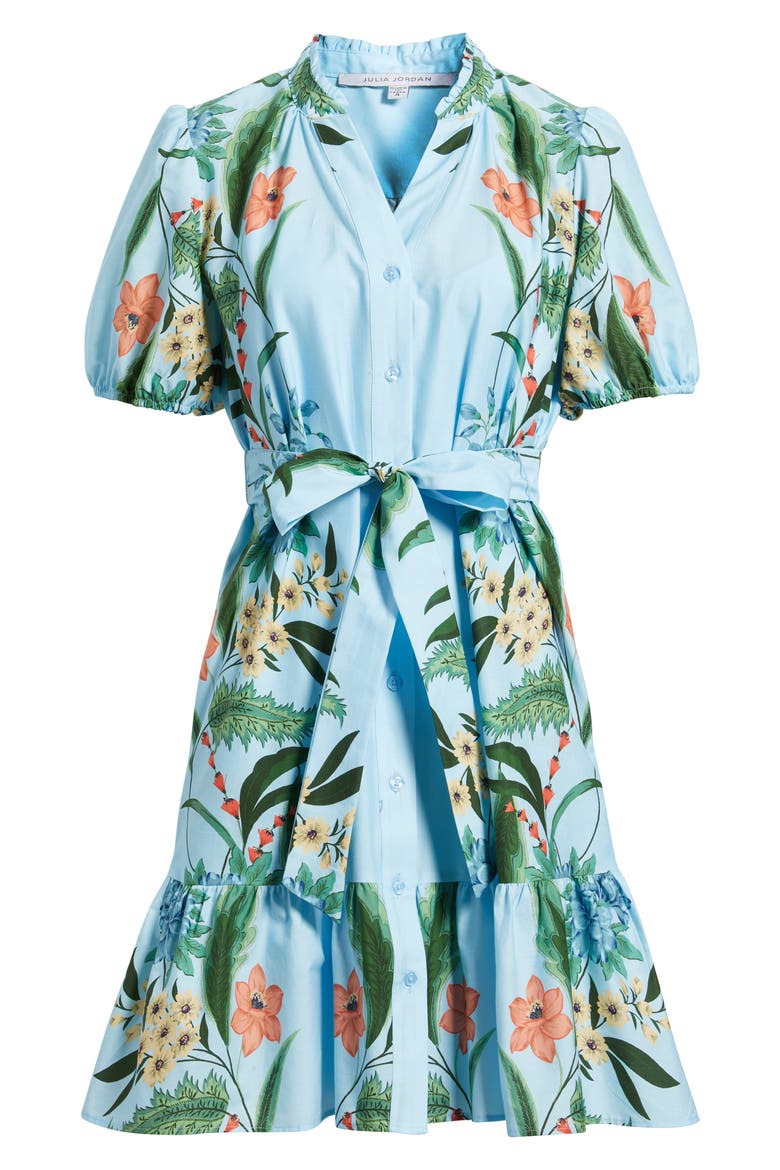 Print Puff Sleeve Tie Waist Dress, Alternate, color, BLUE MULTI