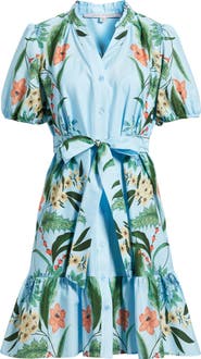Julia Jordan Print Puff Sleeve Tie Waist Dress