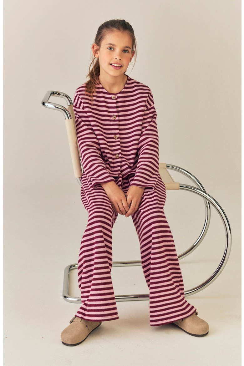 Kids' Stripe Button Front Two-Piece Set, Alternate, color, PINK