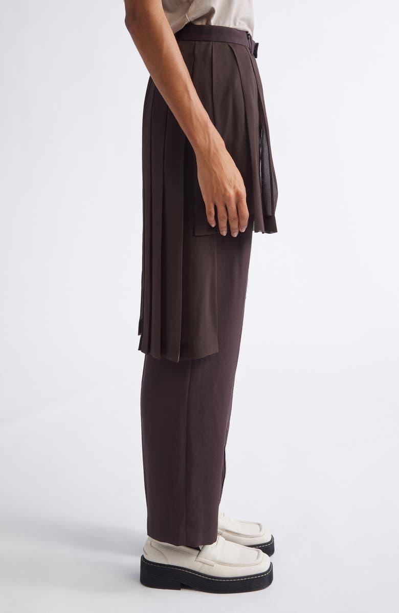 Undercover Pleated Georgette Overlay Straight Leg Pants, Alternate, color, Brown