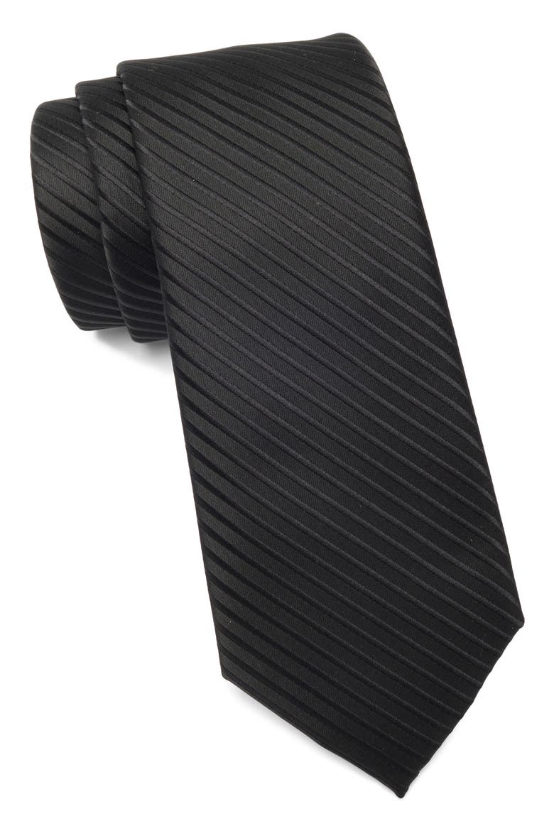 Newel Solid Textured Stripe Tie, Main, color, BLACK