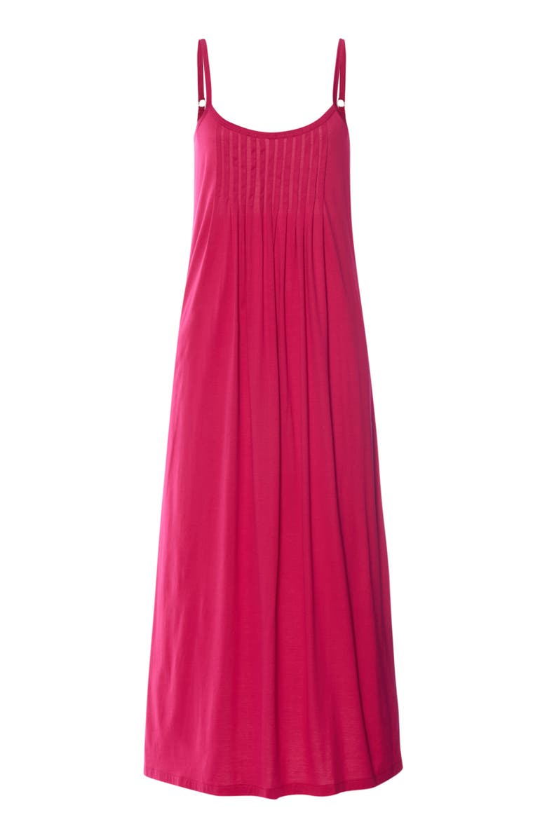 Hanro Juliet Pleat Neck Cotton Nightgown, Alternate, color, Light Sangria