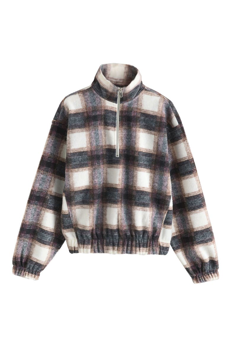 Plaid Quarter Zip Sweatshirt, Alternate, color, NEUTRAL