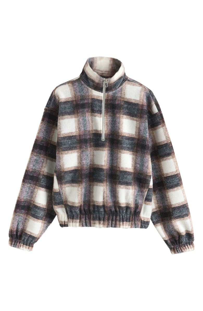 NEXT Plaid Quarter Zip Sweatshirt, Alternate, color, Neutral