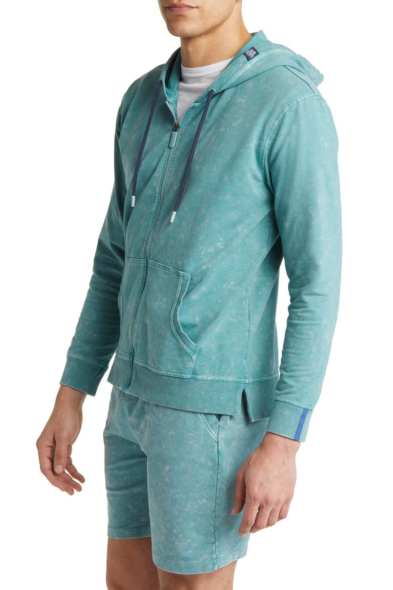 Acid Wash Zip Front Fleece Hoodie, Alternate, color, COR/BLU